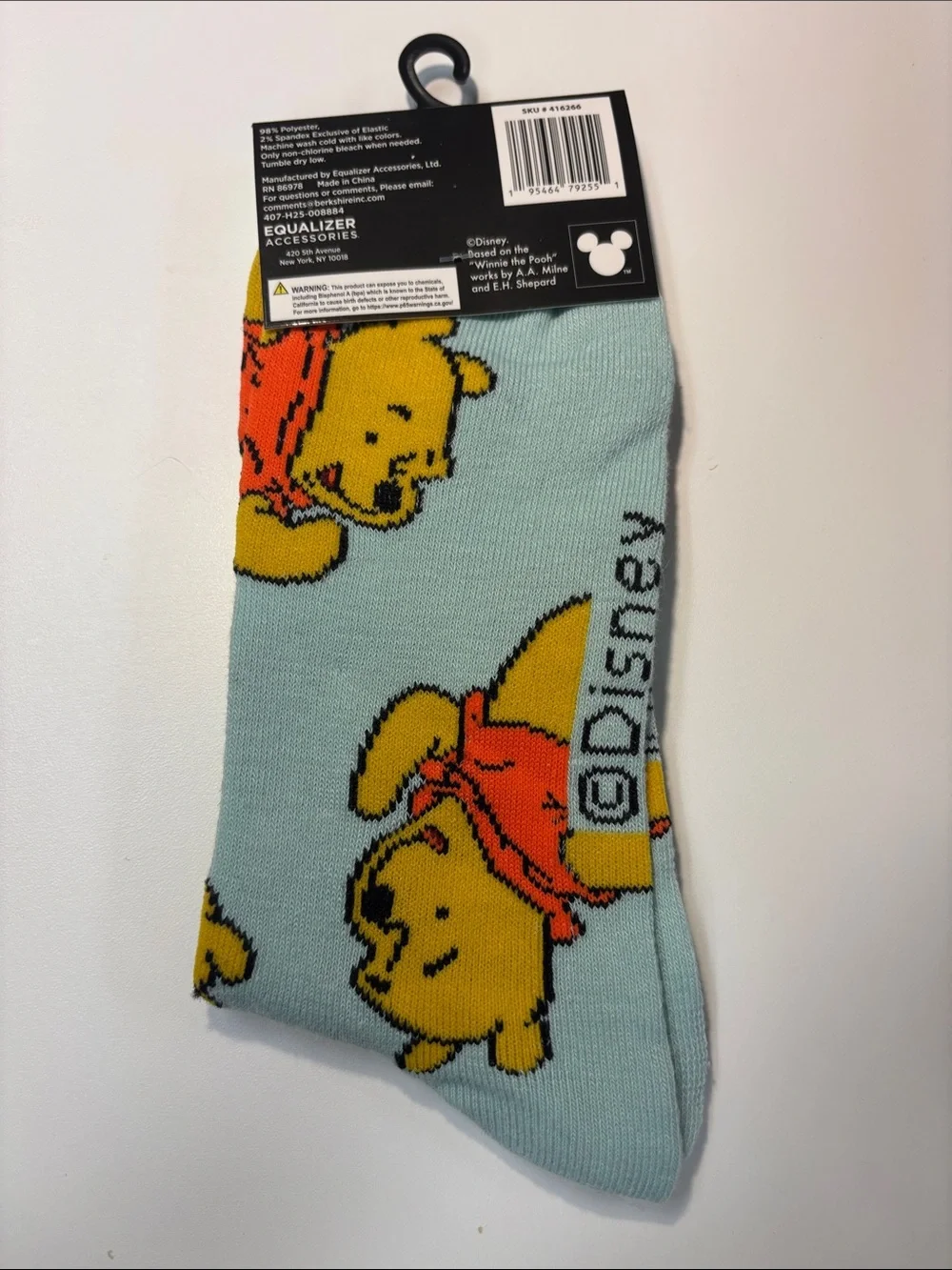 Disney Men's Winnie the Pooh Crew Socks - Light Blue, Yellow & Orange